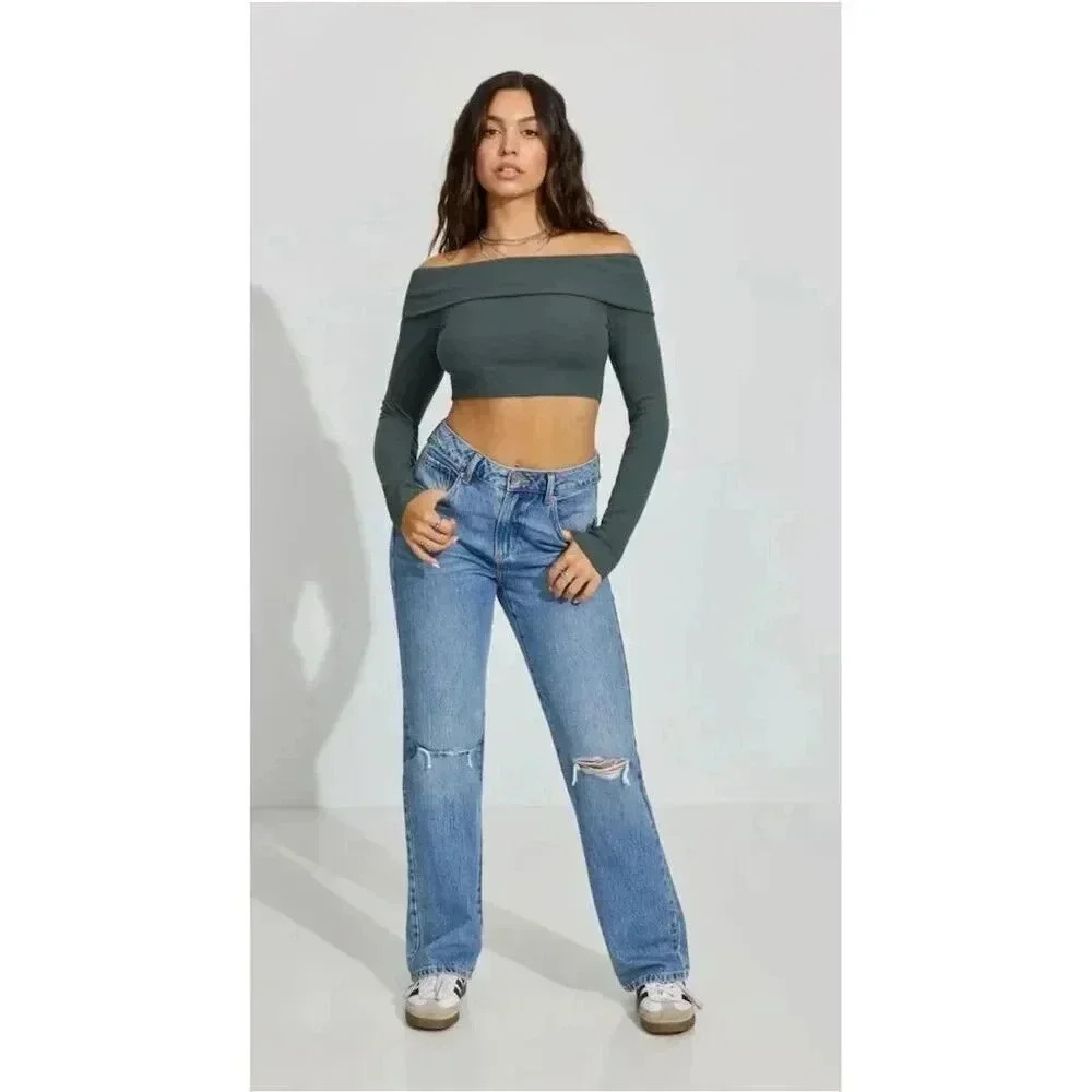 Garage Women's '90s Straight‎ Jeans Size 5 Blue High Waist Distressed